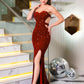 Backless Velvet Sequin Sleeveless Stretch Women Dresses Split Strapless Evening Prom Gown Summer Party Dress