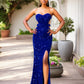 Backless Velvet Sequin Sleeveless Stretch Women Dresses Split Strapless Evening Prom Gown Summer Party Dress