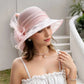 Elegant Ladies’ Lace Flower Bow Wide Brim Organza Hat – UV 50+ Sun Protection Derby Hat for Weddings, Tea Parties & Summer Events