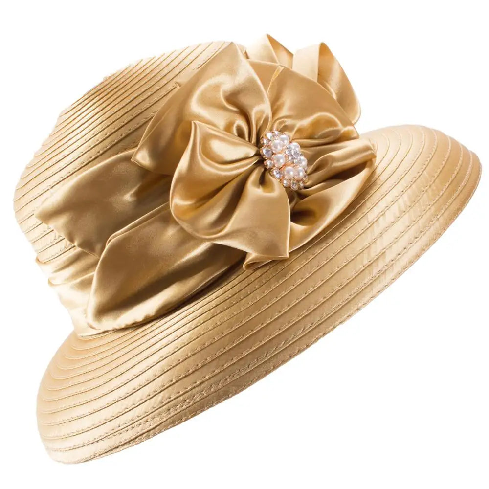Lawliet Women’s Crystal Satin Ribbon Church Hat – Designer Couture Wide Brim Hat for Weddings, Kentucky Derby & Special Occasions
