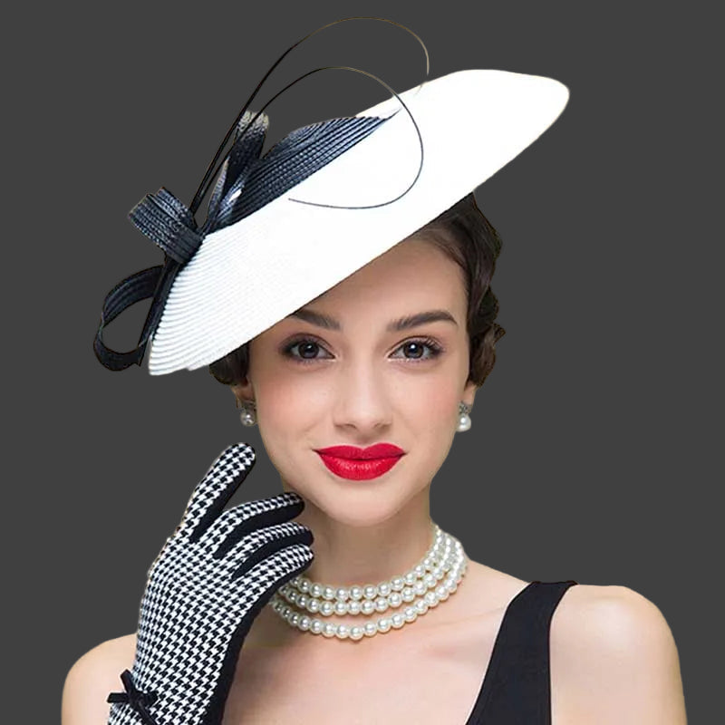 FS Fascinators Pillbox Hat for Women – Elegant Black & White Church Fedora, Wedding Kentucky Derby Dress Hat