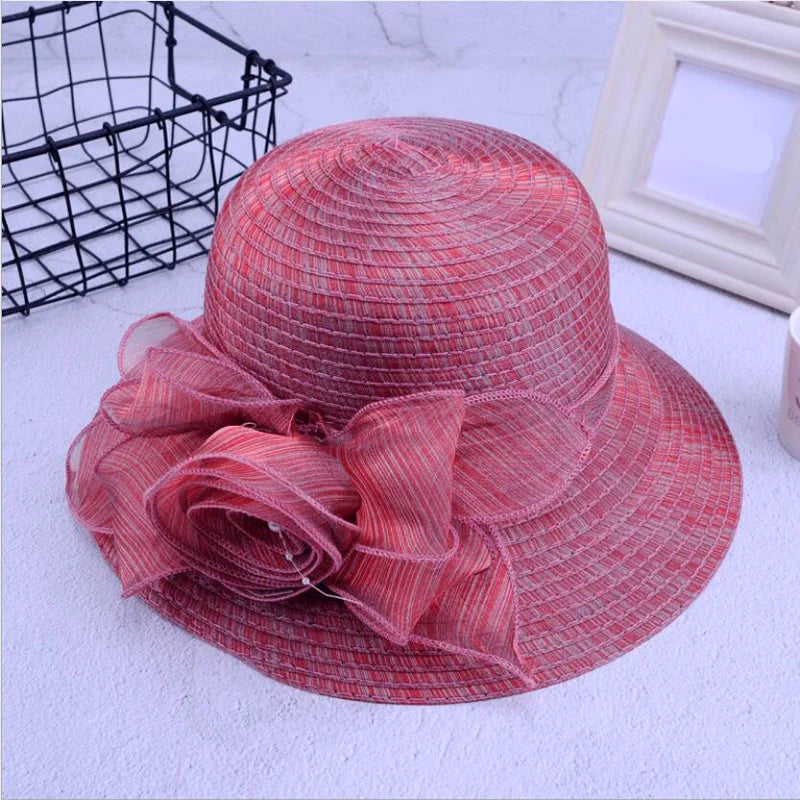 Elegant Satin Feather Women’s Sun Hat – Wide Brim UV Protection Summer Beach Cap for Wedding, Party, Church & Kentucky Derby