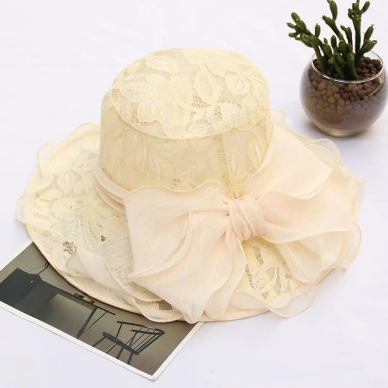 New Summer Organza Church Derby Hat – Women’s Fascinator Bow Cap for Tea Party & Wedding