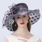 Elegant Women’s Organza Sun Hat – Vintage Wide Brim Fedora with Large Flower, Summer Church & Party Hat