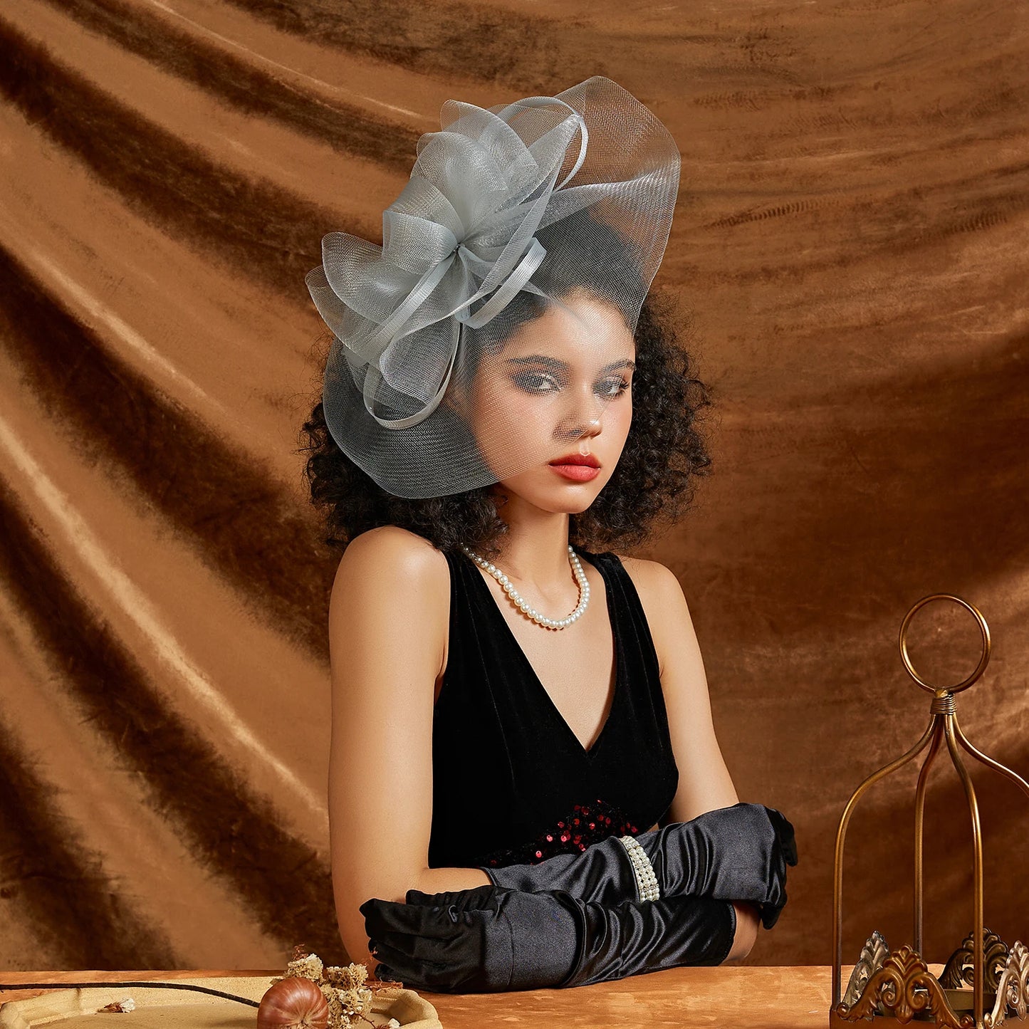 Big Flower Mesh & Feather Fascinator Headband – Elegant Bow Bridal Hair Accessories for Women
