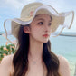 Women’s Elegant Wide Brim Straw Sun Hat – Summer Beach UV Protection, Adjustable & Foldable with Lace Bow for Outdoor Vacations