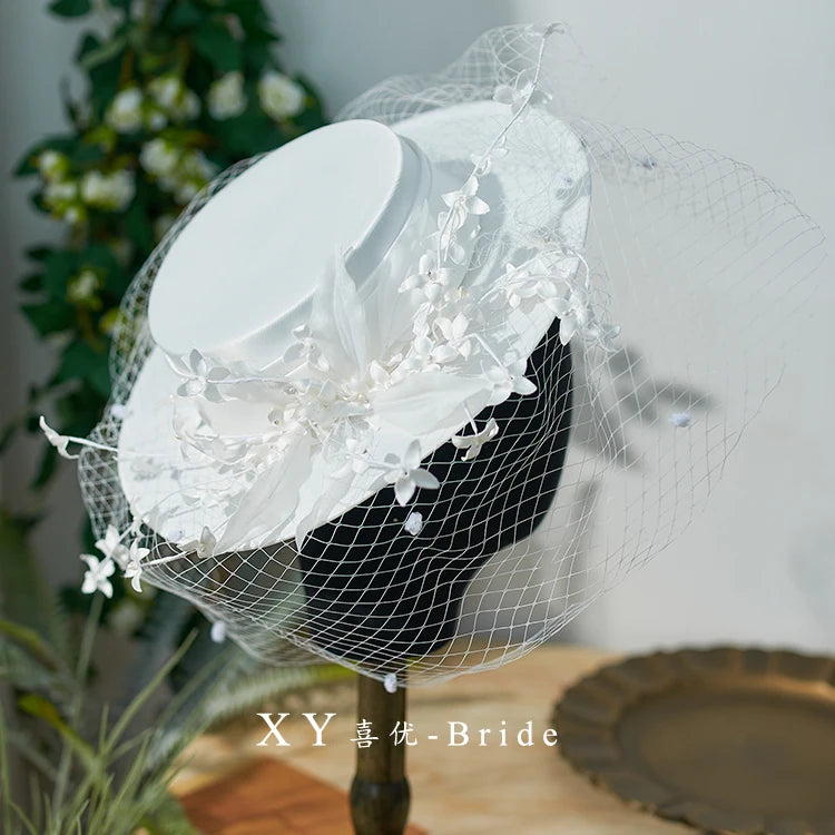 White Satin Fedora Hat with Elegant Flower – Women’s Wide Brim Dress Hat for Weddings, Church, Cocktail Parties & Kentucky Derby
