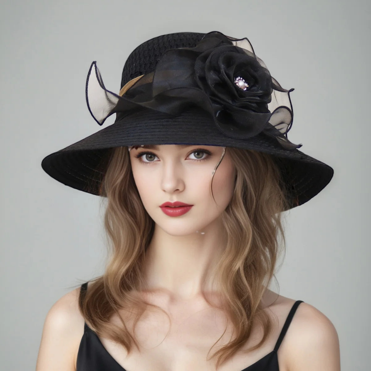 Elegant Ladies Fascinator Hat – Wide Brim Church Kentucky Derby Sun Cap with Bow