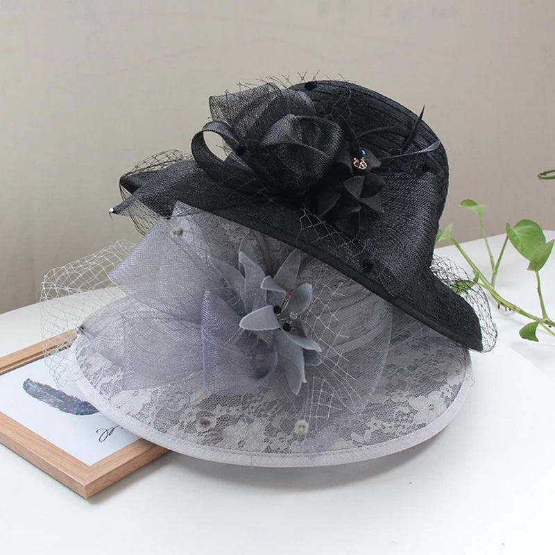 Elegant Women’s Organza Sun Hat – Wide Brim Travel Beach Cap, Party Bucket Hat for Summer