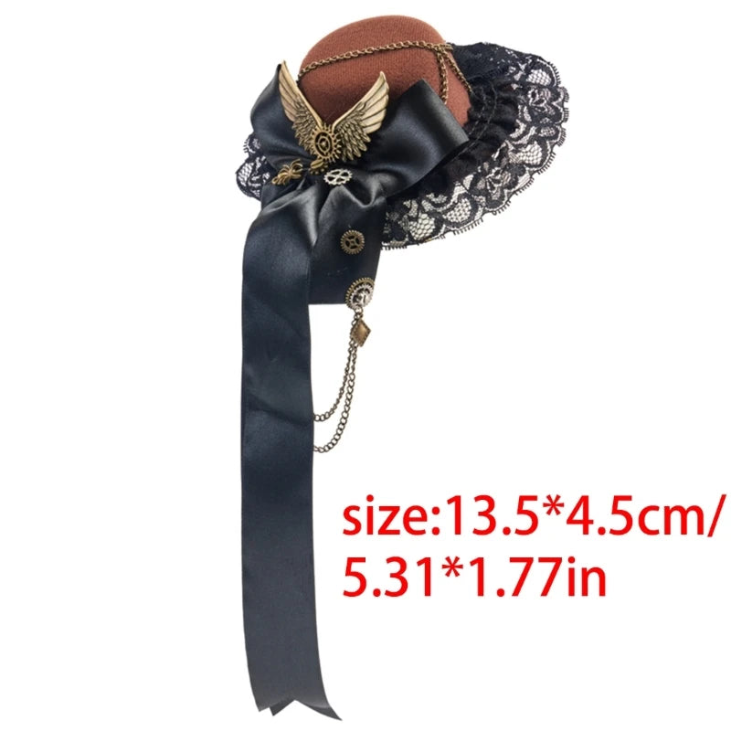 Elegant Steampunk Mini Top Hat Hair Clip – Chain & Bowknot Fedora Headpiece for Women, Masquerade, Cosplay, Party & Dress-Up Costumes