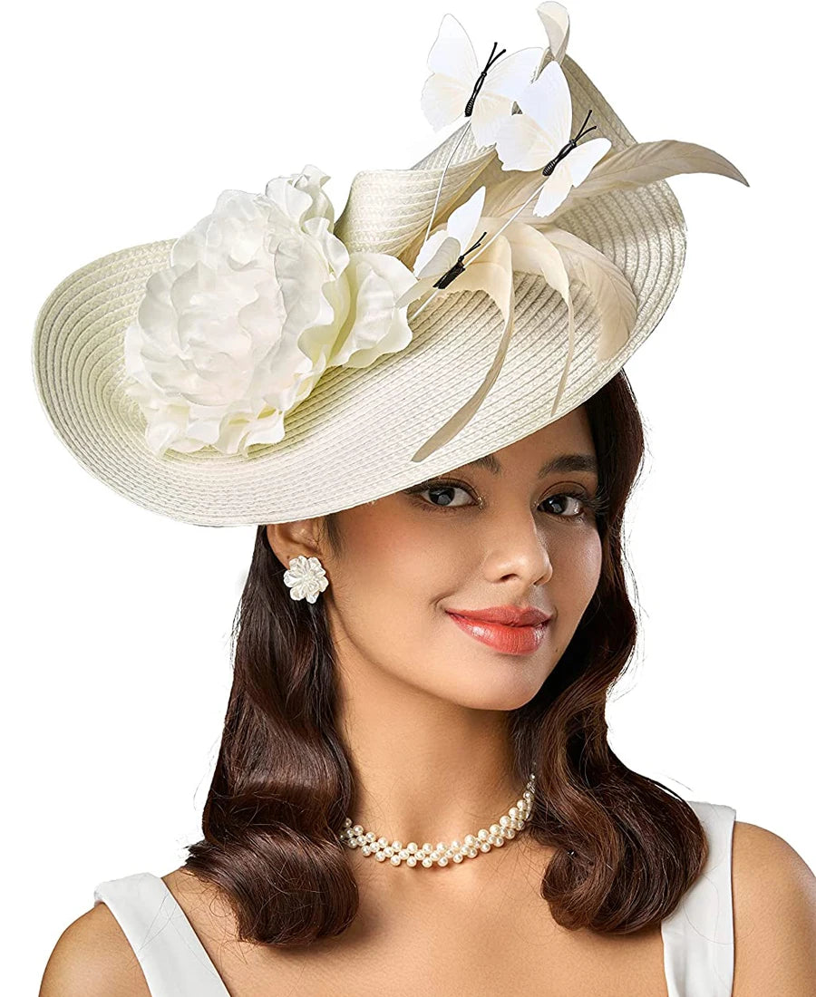 Elegant Butterfly & Floral Fascinator Hat – Women’s Tea Party, Kentucky Derby, Church Pillbox Headpiece with Headband