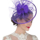 Women’s Fascinator Hat with Feather & Mesh – Alice Headband Hair Clip for Weddings, Cocktail Parties, Kentucky Derby & Tea Parties
