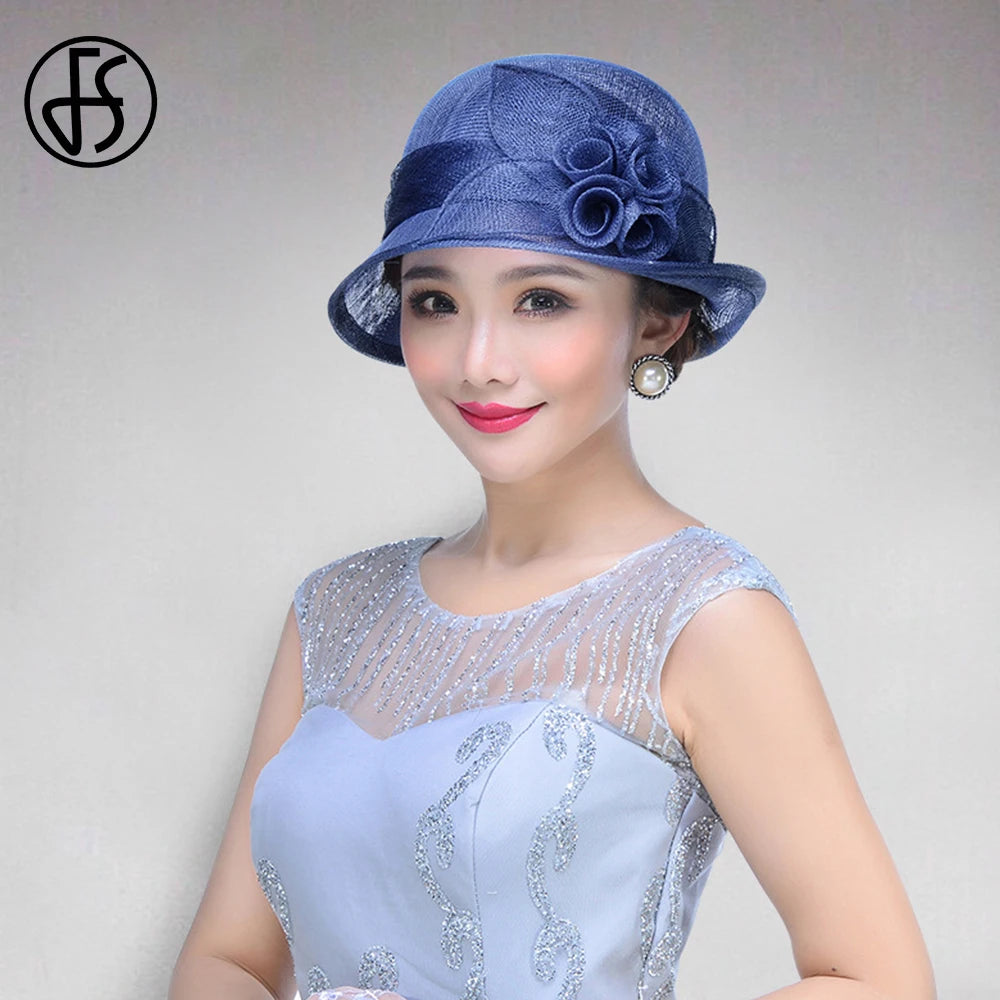 FS Sinamay Wedding Fedora Hats for Women – Elegant Linen Church Hat, Kentucky Derby Tea Party Dress Formal Occasion Millinery Cap