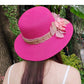 Fashion Women’s Summer Straw Sun Hat – Lace Bowknot & Flower Ribbon Flat Top Beach Bucket Cap Panama Style