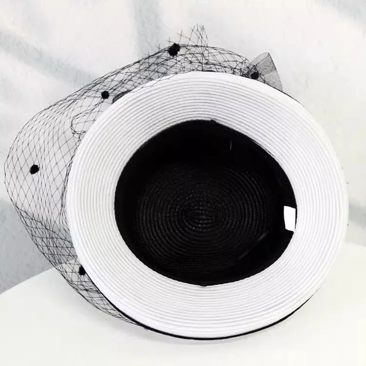 Elegant Summer Straw Hat for Women – Retro Curl Brim Sunbonnet with Flower, Outdoor Beach Sunshade, Party & Church Hat