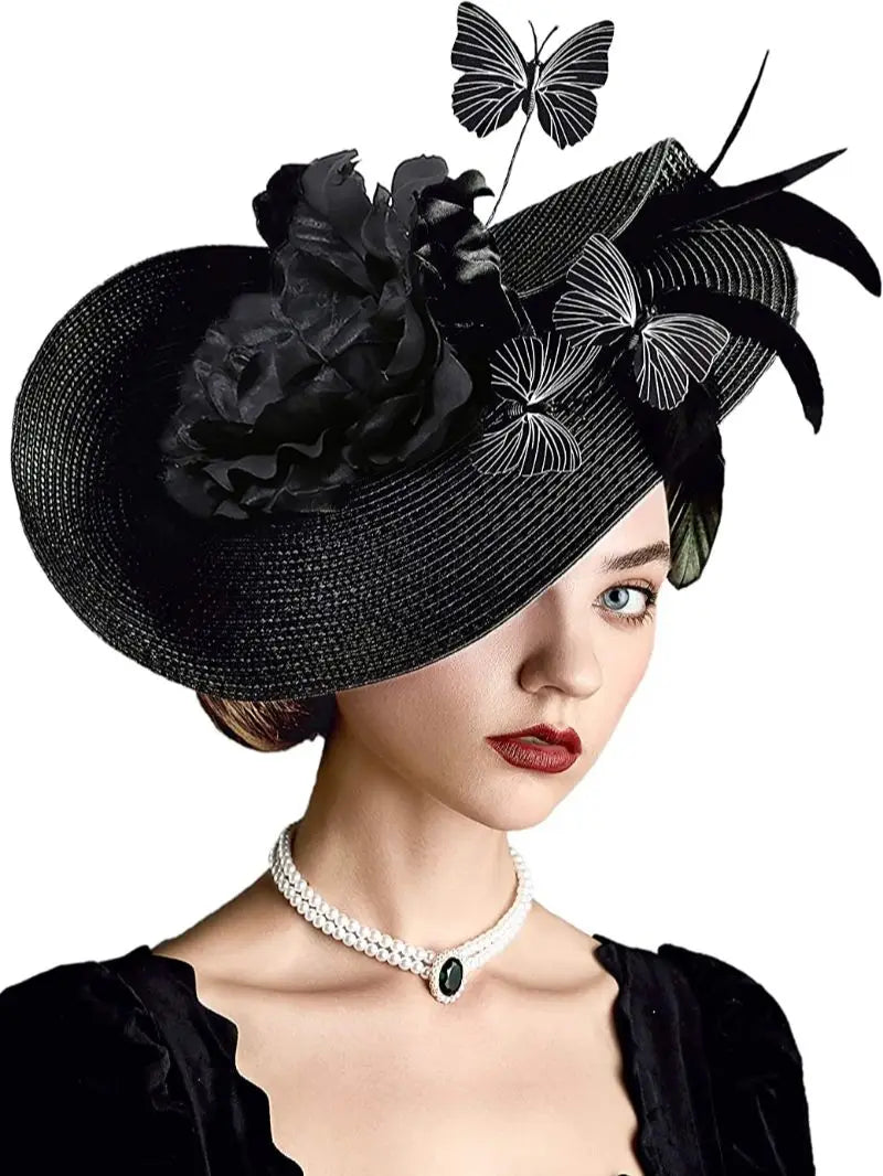 Elegant Butterfly & Floral Fascinator Hat – Women’s Tea Party, Kentucky Derby, Church Pillbox Headpiece with Headband