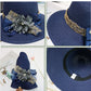 Fashion Women’s Summer Straw Sun Hat – Lace Bowknot & Flower Ribbon Flat Top Beach Bucket Cap Panama Style