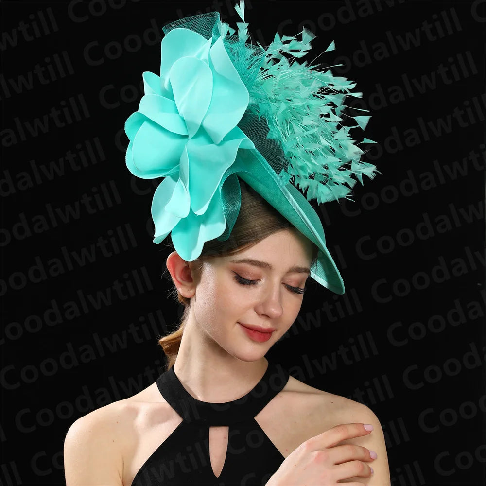 Elegant Big Flower Wedding Fascinator Hat – Women’s Formal Cocktail, Tea Party, Church Headpiece with Headband, Ladies Derby Millinery Cap