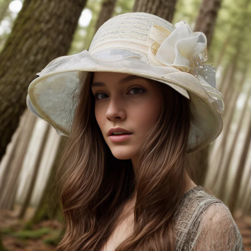 Ladies Fascinator Millinery Hat – Wide Brim Summer Fedora Bucket Hat for Church, Weddings, Kentucky Derby & Beach