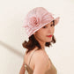 Elegant Court Linen Rose Fascinator Hat – Women’s Large Brim Summer Sun Hat for Weddings, Banquets, Kentucky Derby & Formal Events