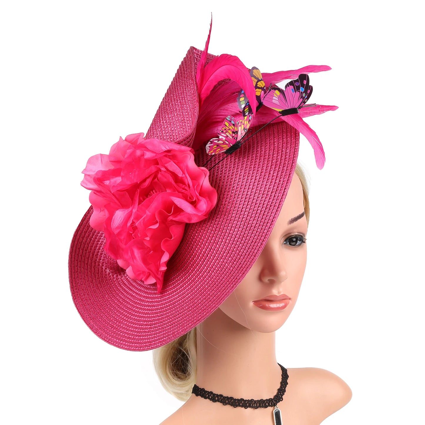 Braided Butterfly & Flower Fascinator Hat – Elegant Kentucky Derby, Jockey Club, Church, Cocktail & Tea Party Headpiece