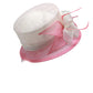 Pink Sinamay Flat Top Kentucky Derby Hat – Elegant Wedding Bridal Millinery, UV Protection Lightweight Linen Sun Cap for Women
