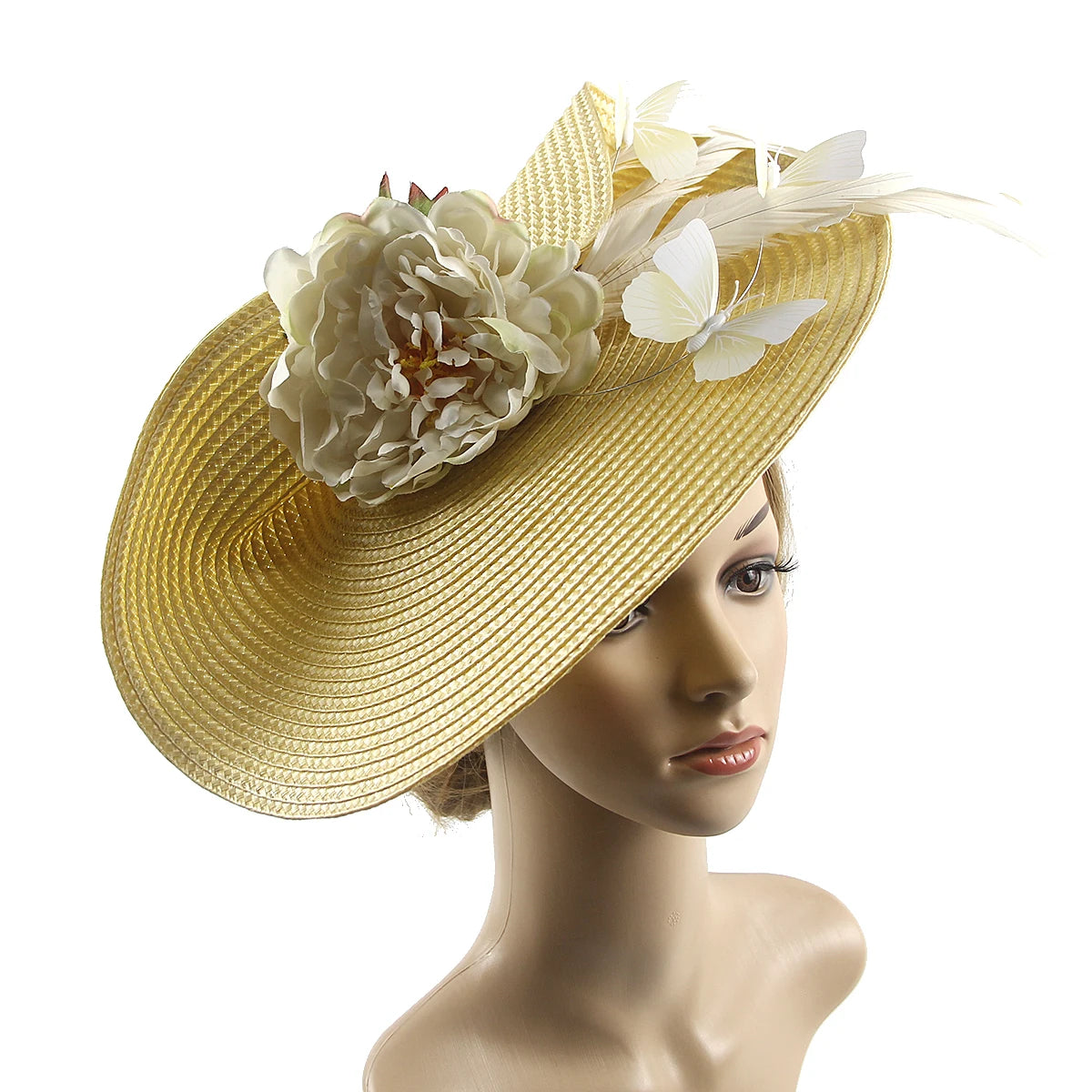 Braided Butterfly & Flower Fascinator Hat – Elegant Kentucky Derby, Jockey Club, Church, Cocktail & Tea Party Headpiece
