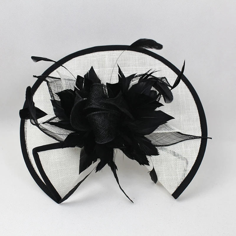 Women’s Chic Sinamay Fascinator Hat – Elegant Feather Cocktail Wedding Party Headpiece with Birdcage Veil & Detachable Clip
