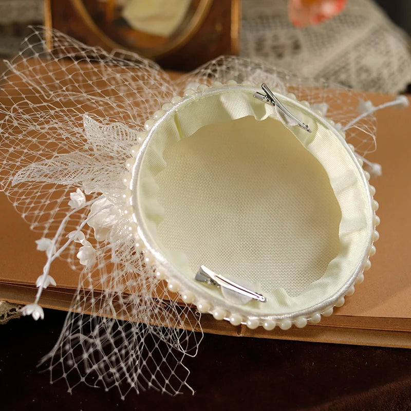 Mini White Satin Fascinator Hair Clip – Women’s Flower & Pearl Headpiece for Bridesmaids, Church, Dance Shows & Tea Parties