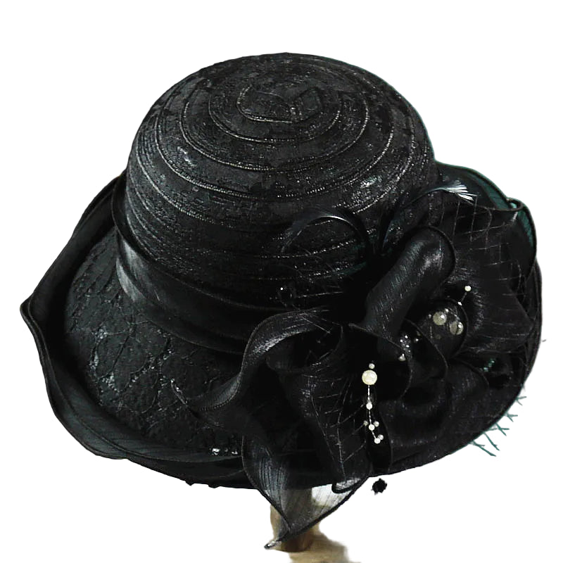 Elegant Ladies Fascinator Church Hat – Wide Brim Derby Fedora with Bow, Summer Foldable Sun Cap
