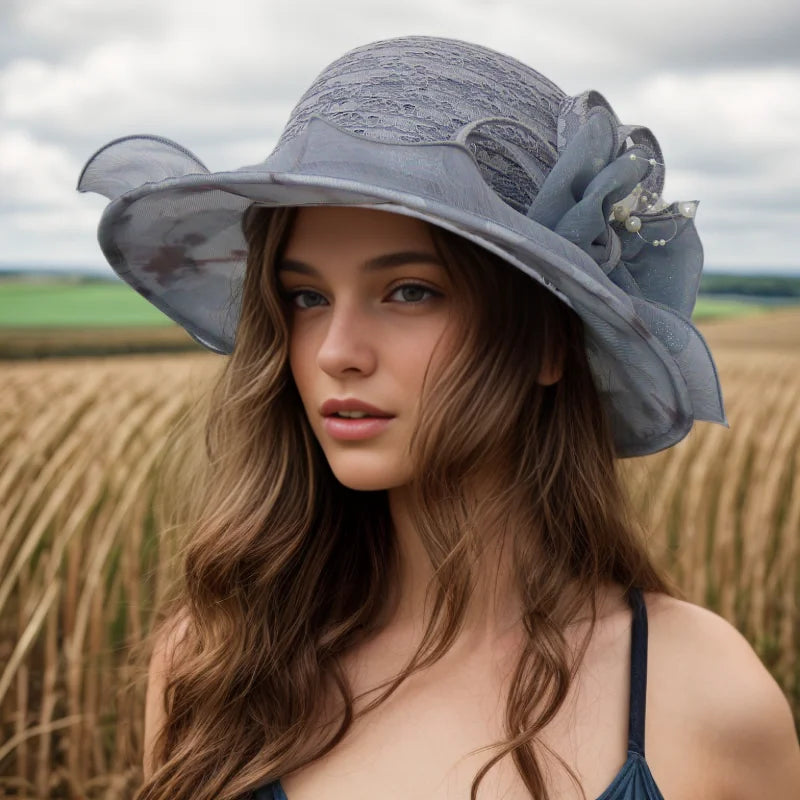 Ladies Fascinator Millinery Hat – Wide Brim Summer Fedora Bucket Hat for Church, Weddings, Kentucky Derby & Beach
