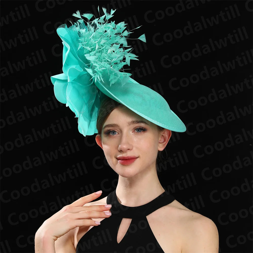 Elegant Big Flower Wedding Fascinator Hat – Women’s Formal Cocktail, Tea Party, Church Headpiece with Headband, Ladies Derby Millinery Cap