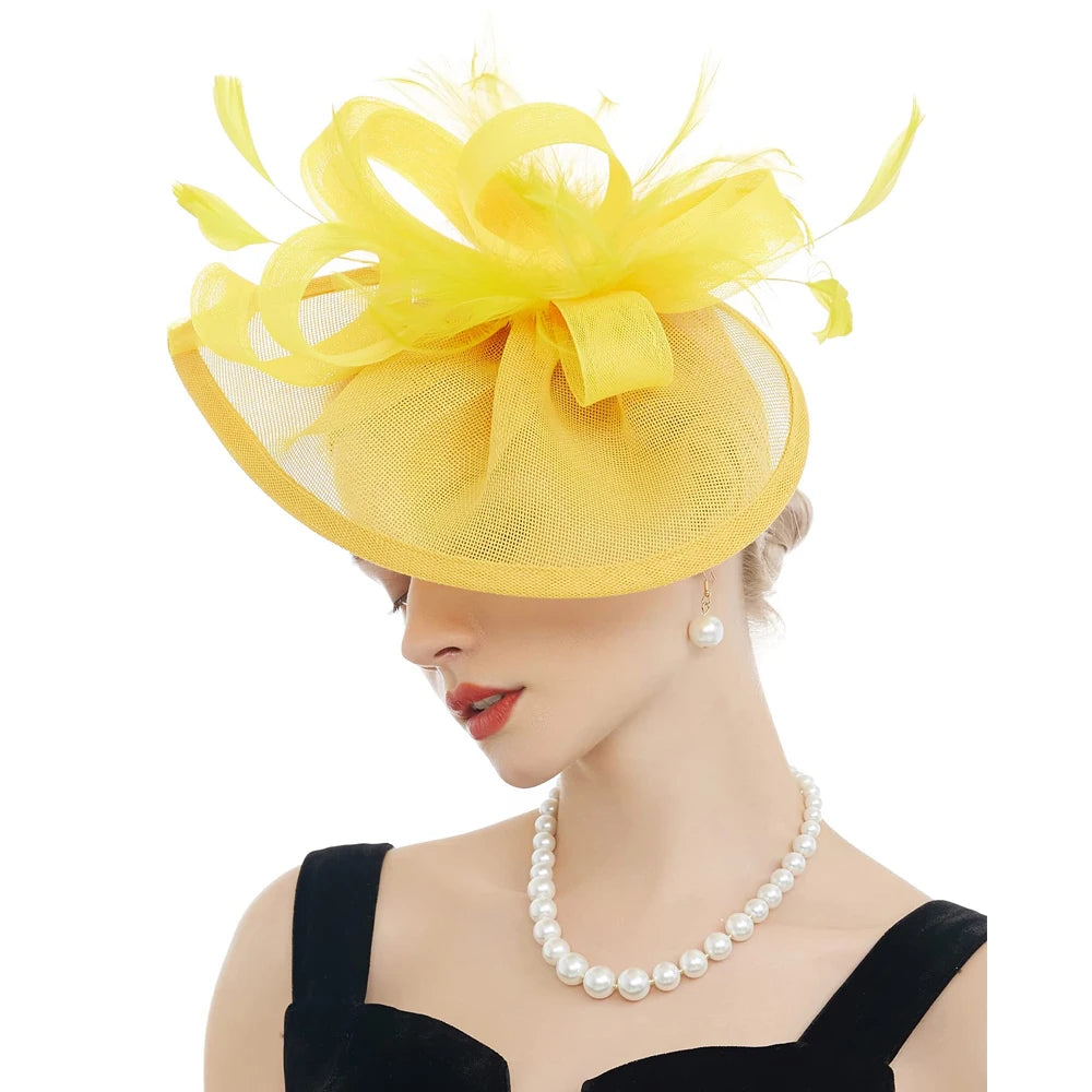 Charming Feather Fascinator Hat – Women’s Wedding, Cocktail, Tea Party Mesh Flower Headpiece with Headband