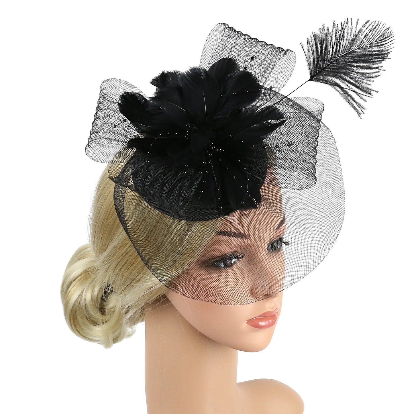 Women’s Ascot Fascinator Hat – Feather & Flower Mesh Hair Clip, Kentucky Derby, Photography, Cocktail & Tea Party Headwear Accessory