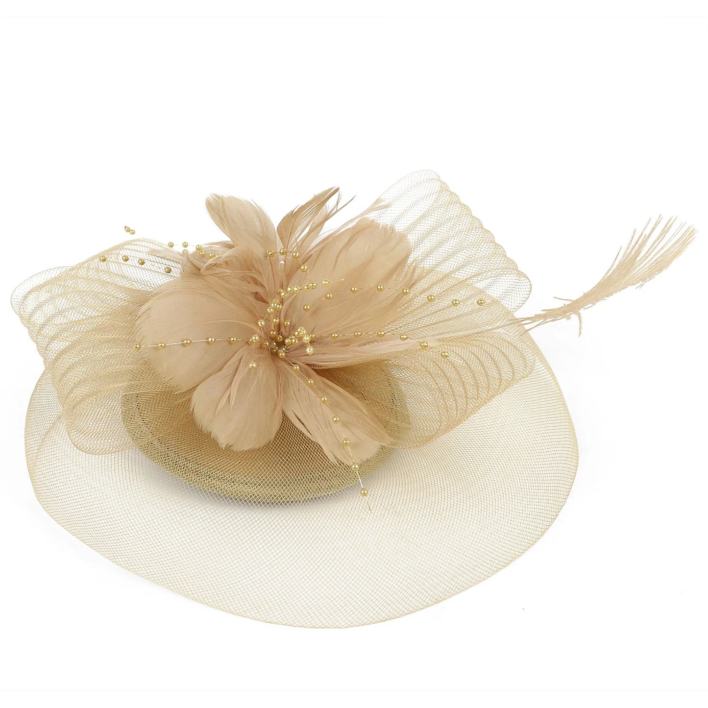 Women’s Ascot Fascinator Hat – Feather & Flower Mesh Hair Clip, Kentucky Derby, Photography, Cocktail & Tea Party Headwear Accessory