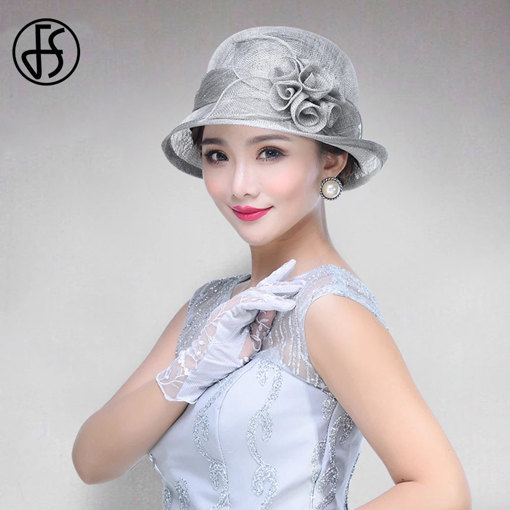 FS Sinamay Wedding Fedora Hats for Women – Elegant Linen Church Hat, Kentucky Derby Tea Party Dress Formal Occasion Millinery Cap