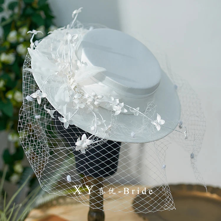 White Satin Fedora Hat with Elegant Flower – Women’s Wide Brim Dress Hat for Weddings, Church, Cocktail Parties & Kentucky Derby