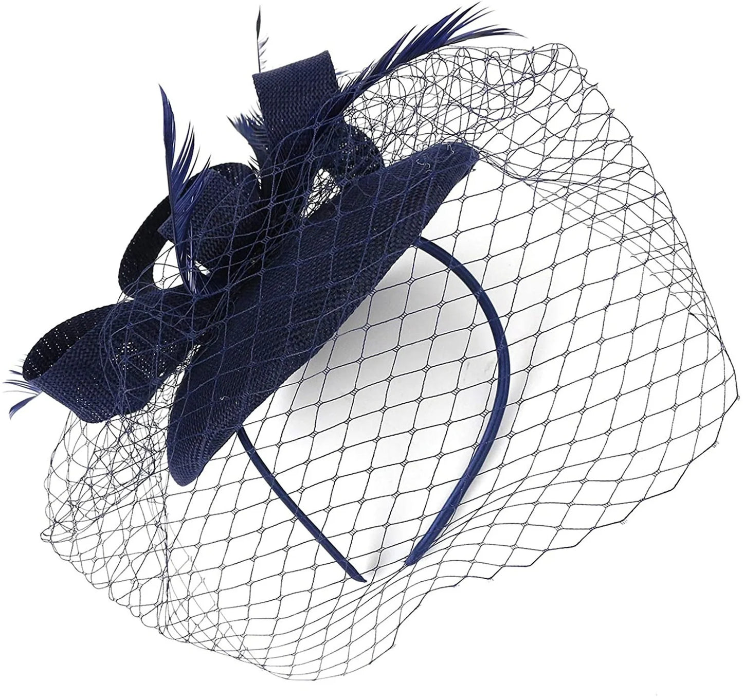Elegant Feather & Lace Pillbox Fascinator Hat – Women’s Wedding, Bridal Veil, Cocktail, Tea Party & Derby Mesh Headpiece