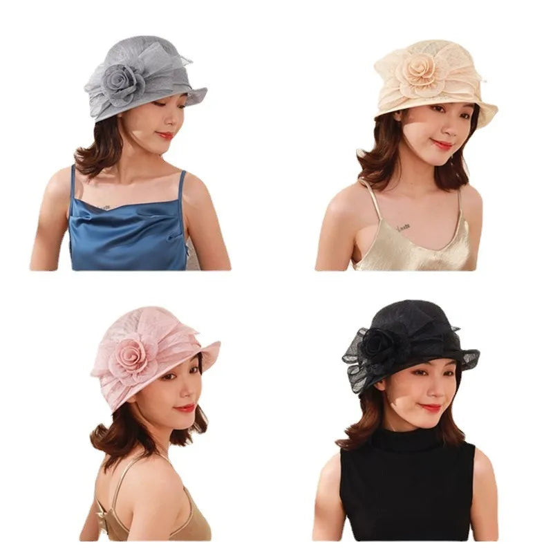 Elegant Court Linen Rose Fascinator Hat – Women’s Large Brim Summer Sun Hat for Weddings, Banquets, Kentucky Derby & Formal Events