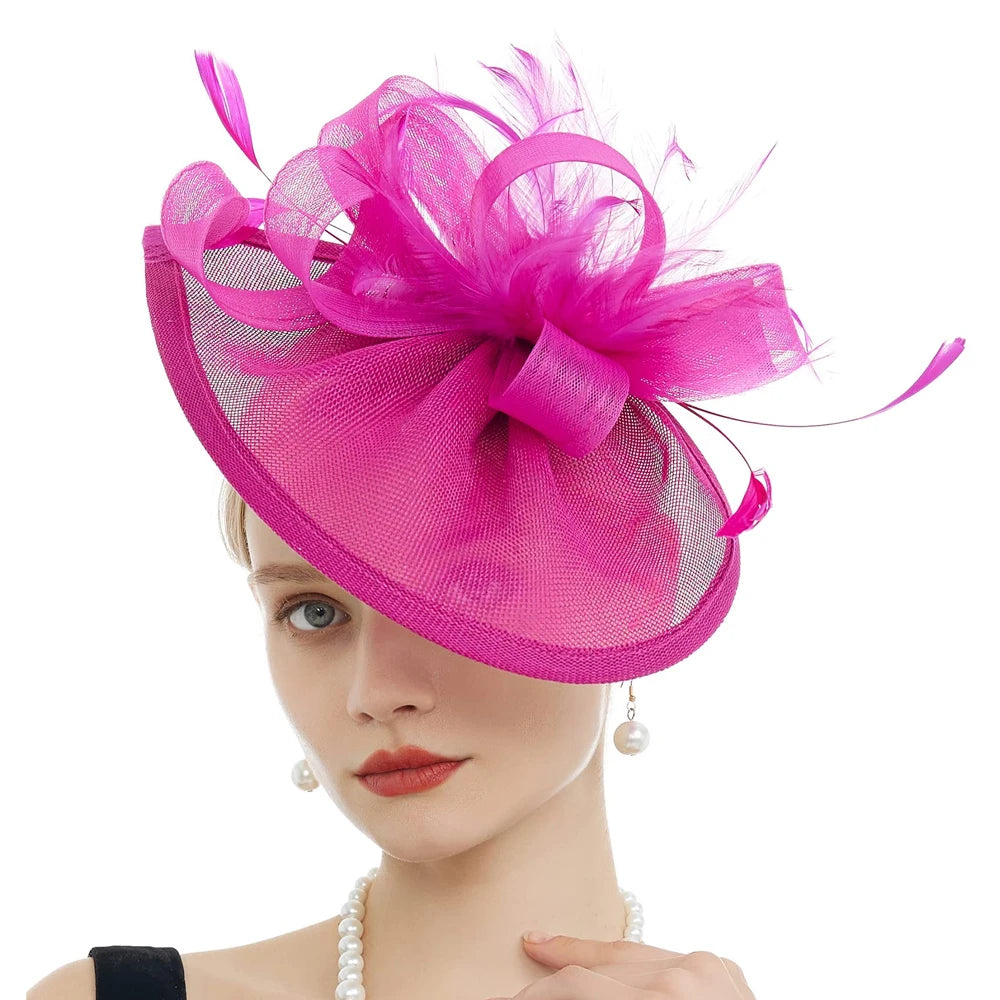 Charming Feather Fascinator Hat – Women’s Wedding, Cocktail, Tea Party Mesh Flower Headpiece with Headband