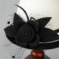 Women’s Wide Brim Bowler Hat – Vintage Church Hat with Mesh & Flowers, Elegant Accessory for Fancy Dress & Costumes