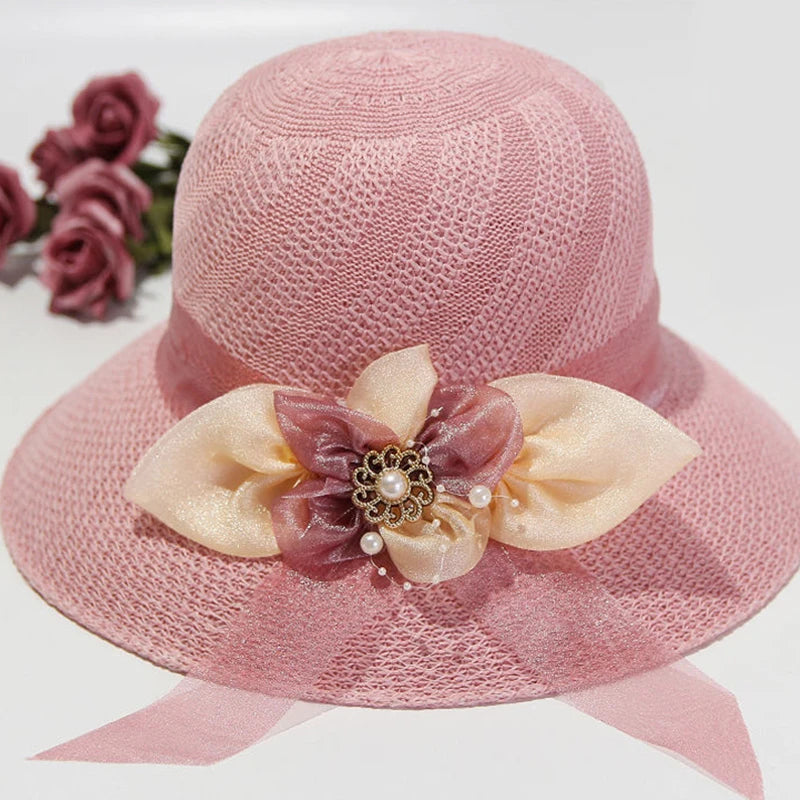 2025 Summer Women’s Sun Protection Straw Hat – Wide Brim Panama Beach Cap with Bowknot Ribbon for Ladies & Girls Outdoor