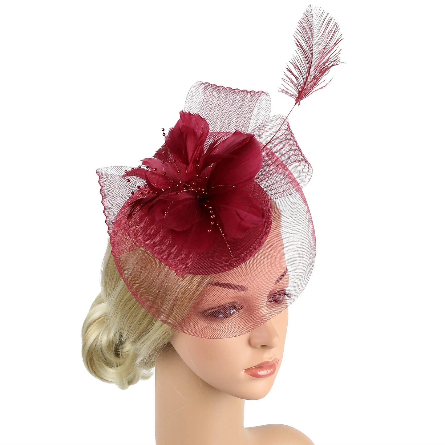 Women’s Ascot Fascinator Hat – Feather & Flower Mesh Hair Clip, Kentucky Derby, Photography, Cocktail & Tea Party Headwear Accessory