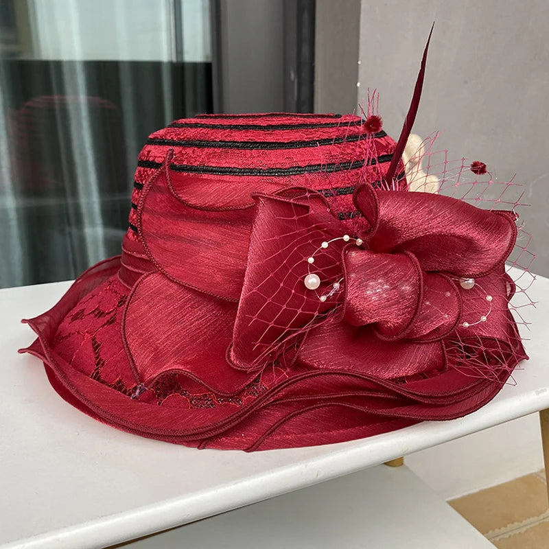2025 Ladies Fascinator Millinery Church Hat – Elegant Bow Wide Brim Fedora Bucket Hat for Women Kentucky Derby & Summer Sun Protection