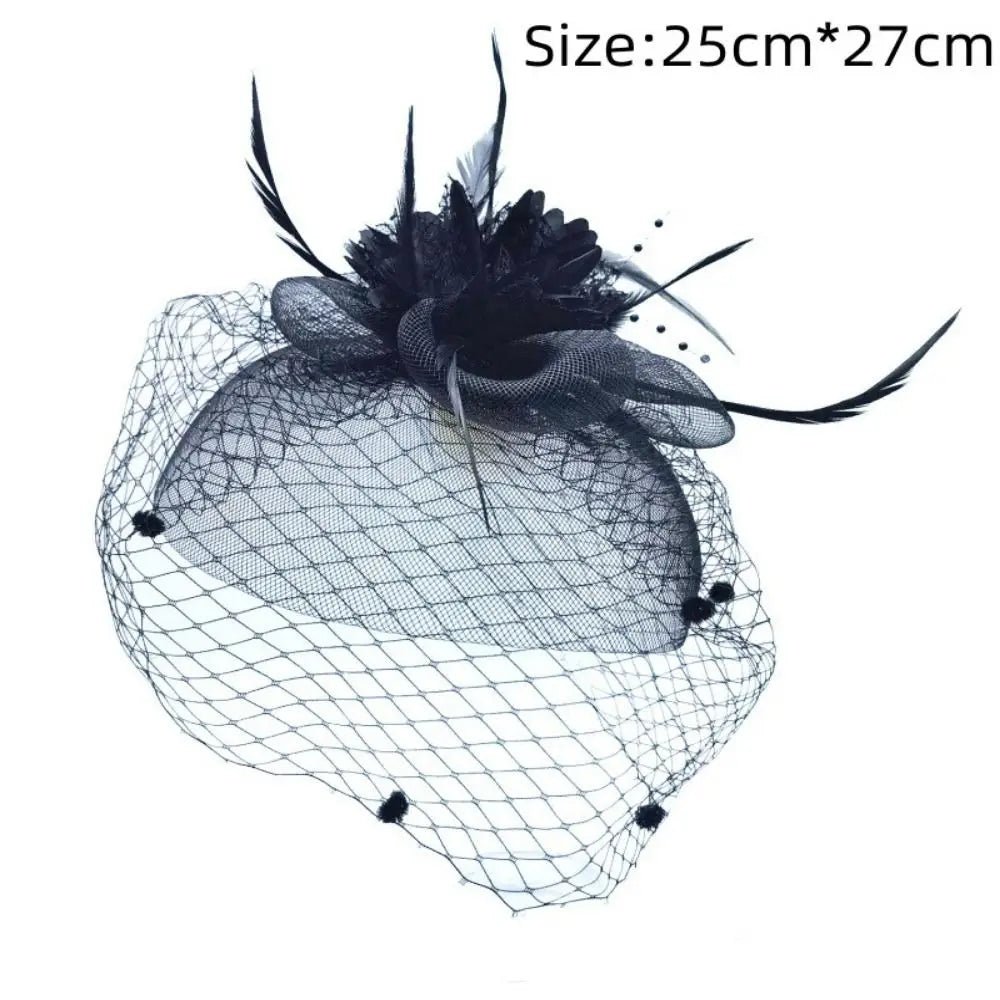 Elegant Birdcage Veil Fascinator with Flowers & Feathers – Women’s Wedding, Tea Party & Cocktail Headpiece