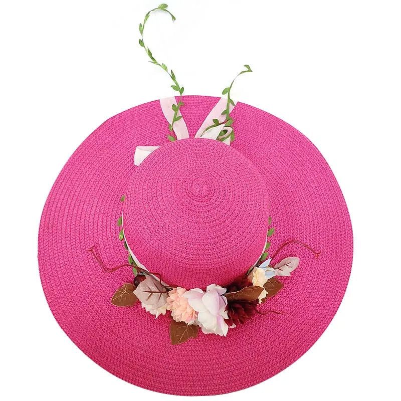 Children’s Large Brim Straw Beach Hat – Summer Sun Protection Wide Brim Sun Hat for Kids