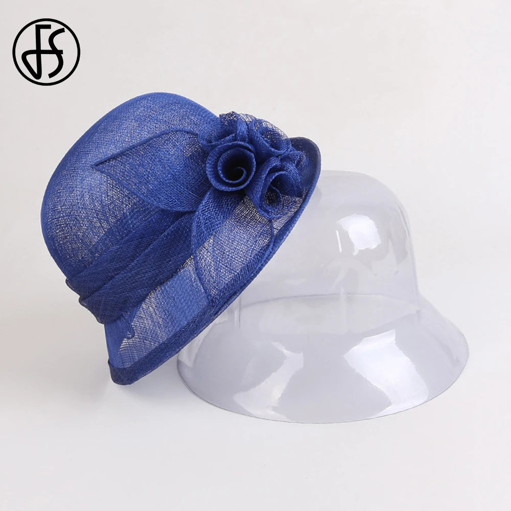 FS Sinamay Wedding Fedora Hats for Women – Elegant Linen Church Hat, Kentucky Derby Tea Party Dress Formal Occasion Millinery Cap
