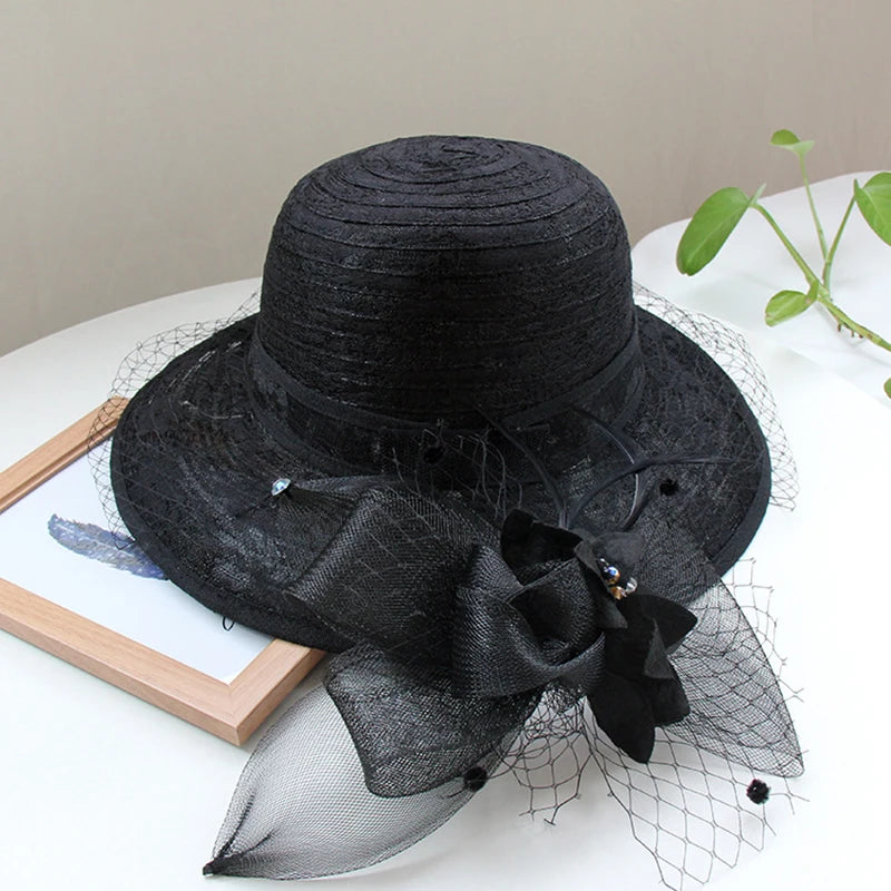 Elegant Women’s Organza Sun Hat – Wide Brim Travel Beach Cap, Party Bucket Hat for Summer