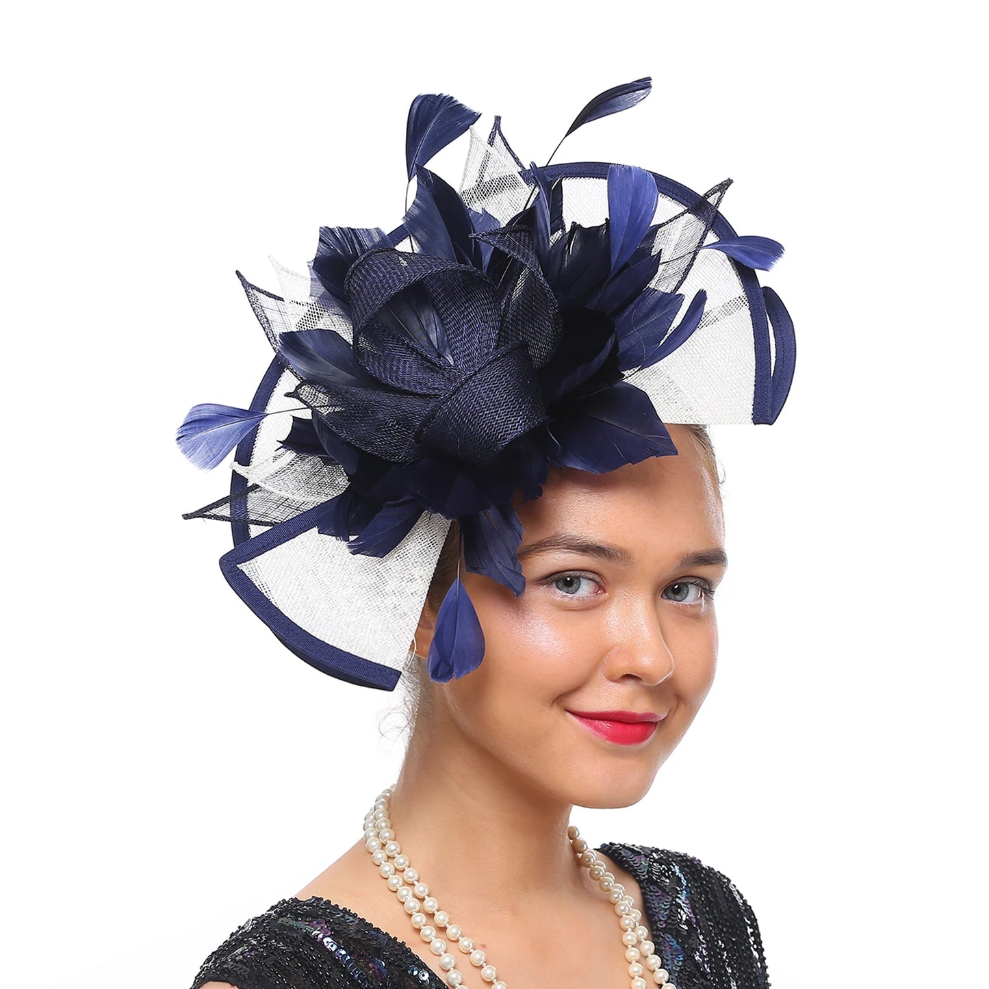Women’s Chic Sinamay Fascinator Hat – Elegant Feather Cocktail Wedding Party Headpiece with Birdcage Veil & Detachable Clip