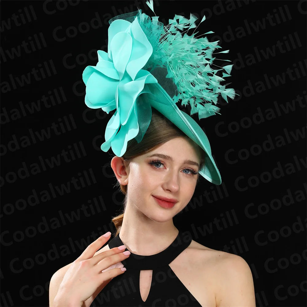 Elegant Big Flower Wedding Fascinator Hat – Women’s Formal Cocktail, Tea Party, Church Headpiece with Headband, Ladies Derby Millinery Cap